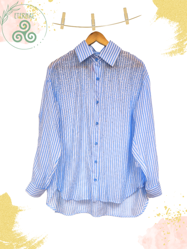 Camisa Rayas Chic Blanco y Azul